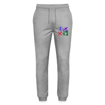 Construction worker tool color - Stanley/Stella Mover Unisex Organic Jogging Trousers - heather grey - Front - Marisol (170cm) & Nik (191cm)