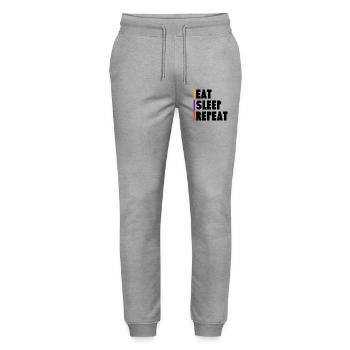Eat - Sleep - Repeat - Stanley/Stella Unisex Bio Jogginghose Mover  - Grau meliert - Vorne - Marisol (170cm) & Nik (191cm)
