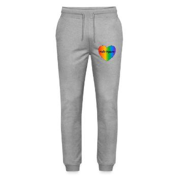 Espace sûr drapeau de la fierté LGBT - Pantalon de jogging bio MOVER Stanley/Stella unisexe - gris chiné - Devant - Marisol (170cm) & Nik (191cm)