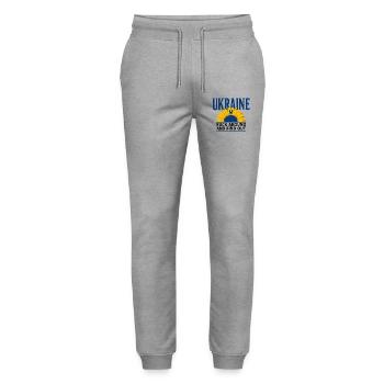 Ukraine FAFO Sonnenblume – Kühne Aussage - Stanley/Stella Unisex Bio Jogginghose Mover  - Grau meliert - Vorne - Marisol (170cm) & Nik (191cm)