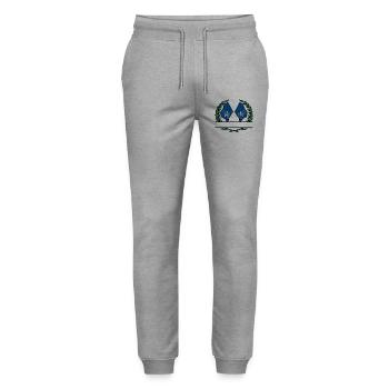 USA North Dakota Laurel Wreath Flag Banner - Stanley/Stella Mover Unisex Organic Jogging Trousers - heather grey - Front - Marisol (170cm) & Nik (191cm)