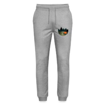 Zelt und Lagerfeuer im dunklen Wald - Stanley/Stella Unisex Bio Jogginghose Mover  - Grau meliert - Vorne - Marisol (170cm) & Nik (191cm)