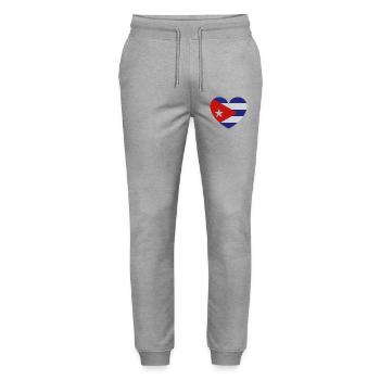 Heart Cuba Flag - Stanley/Stella Mover Unisex Organic Jogging Trousers - heather grey - Front - Marisol (170cm) & Nik (191cm)