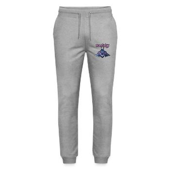 Batty Neon Bat Illustration - Stanley/Stella Mover Unisex Organic Jogging Trousers - heather grey - Front - Marisol (170cm) & Nik (191cm)