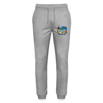 Vie à la plage : Coucher de soleil et camper - Pantalon de jogging bio MOVER Stanley/Stella unisexe - gris chiné - Devant - Marisol (170cm) & Nik (191cm)