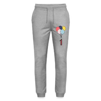1. 1 JAHR. 1-JÄHRIGES JUBILÄUM. GEBURTSTAG 1 JAHR. EINS - Stanley/Stella Unisex Bio Jogginghose Mover  - Grau meliert - Vorne - Marisol (170cm) & Nik (191cm)