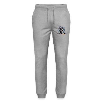 Dynamischer, farbenfroher Bowler in Aktion - Stanley/Stella Unisex Bio Jogginghose Mover  - Grau meliert - Vorne - Marisol (170cm) & Nik (191cm)