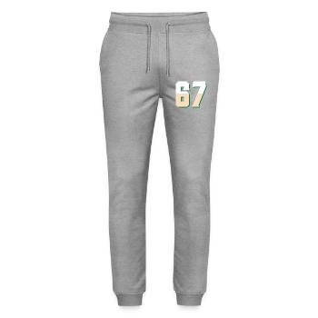 6 7 – Trendiges, minimalistisches Textdesign, - Stanley/Stella Unisex Bio Jogginghose Mover  - Grau meliert - Vorne - Marisol (170cm) & Nik (191cm)