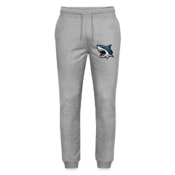 Tirage de la caricature de la tête de requin en colère - Pantalon de jogging bio MOVER Stanley/Stella unisexe - gris chiné - Devant - Marisol (170cm) & Nik (191cm)