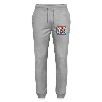 Design de surf australien Quokka - Pantalon de jogging bio MOVER Stanley/Stella unisexe - gris chiné - Devant - Marisol (170cm) & Nik (191cm)