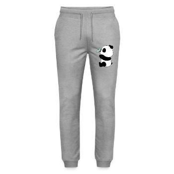 Panda & Butterfly – Sanfte Begegnung - Stanley/Stella Unisex Bio Jogginghose Mover  - Grau meliert - Vorne - Marisol (170cm) & Nik (191cm)