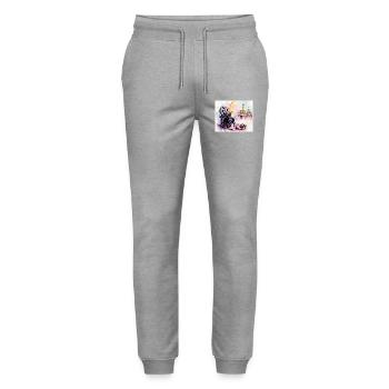 Vintage film camera in front of Berlin skyline - Stanley/Stella Mover Unisex Organic Jogging Trousers - heather grey - Front - Marisol (170cm) & Nik (191cm)