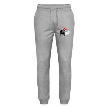 Two horses black and white with three hearts - Stanley/Stella Mover Unisex Organic Jogging Trousers - heather grey - Front - Marisol (170cm) & Nik (191cm)