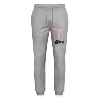 1st Anniversary Candle - Stanley/Stella Mover Unisex Organic Jogging Trousers - heather grey - Front - Marisol (170cm) & Nik (191cm)