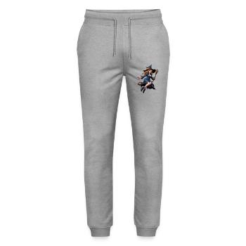 Halloween - Sorcière avec balai Horreur avec citrouille - Pantalon de jogging bio MOVER Stanley/Stella unisexe - gris chiné - Devant - Marisol (170cm) & Nik (191cm)