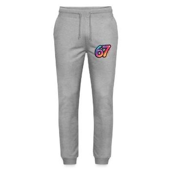 67 - Funny Six Seven T-Shirt - Stanley/Stella Mover Unisex Organic Jogging Trousers - heather grey - Front - Marisol (170cm) & Nik (191cm)