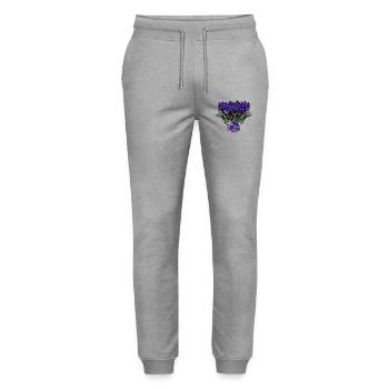 Lila Blumengruß mit Schnecke Lavendel Blume - Stanley/Stella Unisex Bio Jogginghose Mover  - Grau meliert - Vorne - Marisol (170cm) & Nik (191cm)