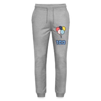 100. 100 YEARS. 100th ANNIVERSARY. BIRTHDAY 100 - Stanley/Stella Mover Unisex Organic Jogging Trousers - heather grey - Front - Marisol (170cm) & Nik (191cm)