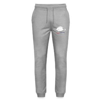 Denmark's National Fish Beet Spaette - Stanley/Stella Mover Unisex Organic Jogging Trousers - heather grey - Front - Marisol (170cm) & Nik (191cm)