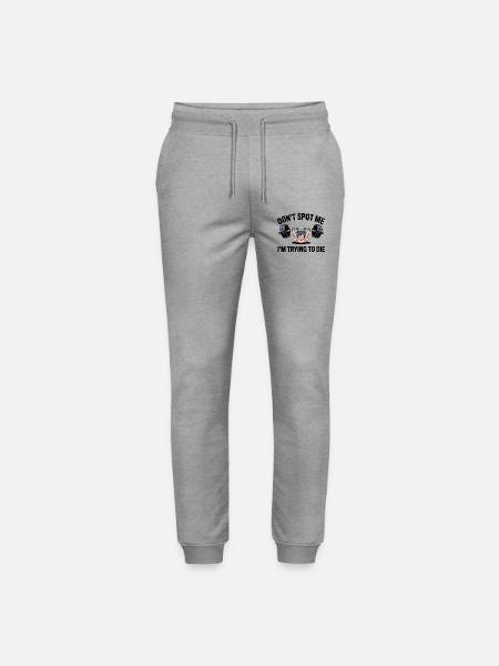 Don't spot me, I'm trying to die - Funny Gym Cat - Stanley/Stella Mover Unisex Organic Jogging Trousers - heather grey
