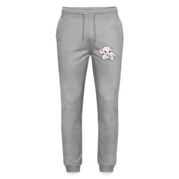 Mother elephant cuddling with her little baby - Stanley/Stella Mover Unisex Organic Jogging Trousers - heather grey - Front - Marisol (170cm) & Nik (191cm)