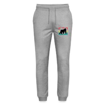 Retro Monkey Silhouette Heart - Stanley/Stella Mover Unisex Organic Jogging Trousers - heather grey - Front - Marisol (170cm) & Nik (191cm)