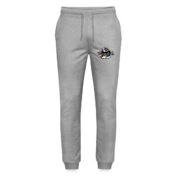 Campeurs sur la route avec une typographie Van Life colorée - Pantalon de jogging bio MOVER Stanley/Stella unisexe - gris chiné - Devant - Marisol (170cm) & Nik (191cm)