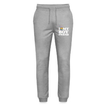 J’aime mon petit ami - LGBTQ - Pantalon de jogging bio MOVER Stanley/Stella unisexe - gris chiné - Devant - Marisol (170cm) & Nik (191cm)