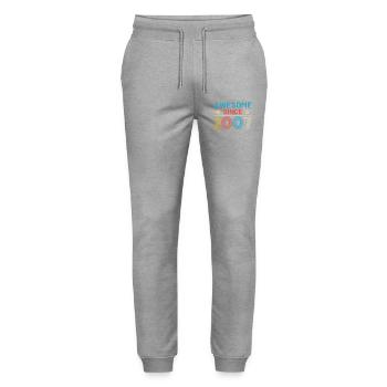 Birthday Retro Awesome since 2007 - Stanley/Stella Mover Unisex Organic Jogging Trousers - heather grey - Front - Marisol (170cm) & Nik (191cm)