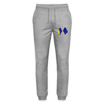 Flag of Bosnia and Herzegovina and flag of Europe - Stanley/Stella Mover Unisex Organic Jogging Trousers - heather grey - Front - Marisol (170cm) & Nik (191cm)