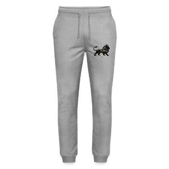 Royal Lion with Gold Ornament - Stanley/Stella Mover Unisex Organic Jogging Trousers - heather grey - Front - Marisol (170cm) & Nik (191cm)