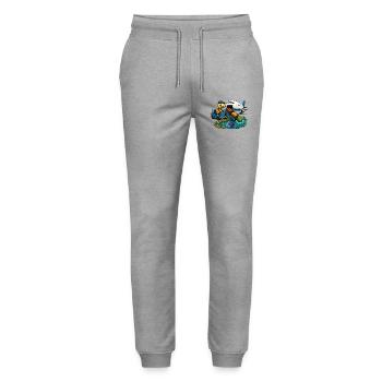 Ente am Rollfeld Kofferabenteuer - Stanley/Stella Unisex Bio Jogginghose Mover  - Grau meliert - Vorne - Marisol (170cm) & Nik (191cm)