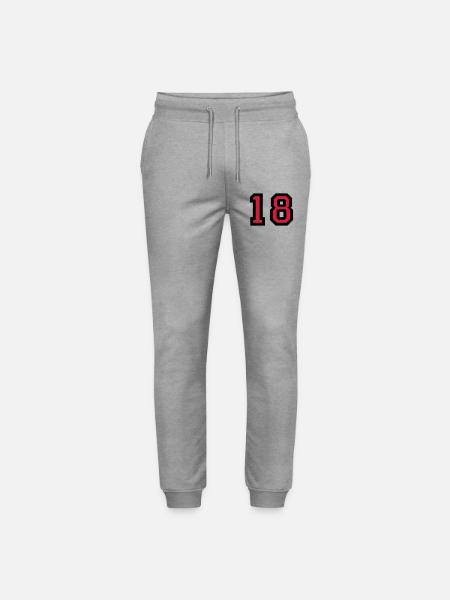 The number 18 - number eighteen - Stanley/Stella Mover Unisex Organic Jogging Trousers - heather grey