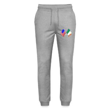 USA Flag and Ireland Flag - Stanley/Stella Mover Unisex Organic Jogging Trousers - heather grey - Front - Marisol (170cm) & Nik (191cm)