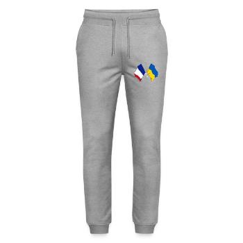 Drapeau de la France et drapeau de l’Ukraine - Pantalon de jogging bio MOVER Stanley/Stella unisexe - gris chiné - Devant - Marisol (170cm) & Nik (191cm)