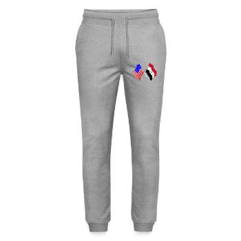 Flag of the USA and flag of Iraq - Stanley/Stella Mover Unisex Organic Jogging Trousers - heather grey - Front - Marisol (170cm) & Nik (191cm)