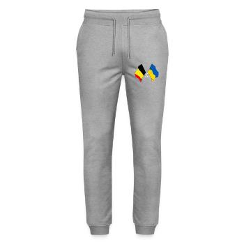 Flag Belgium, flag Ukraine - Stanley/Stella Mover Unisex Organic Jogging Trousers - heather grey - Front - Marisol (170cm) & Nik (191cm)