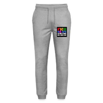 fick die afd und fick dich dass du sie gewählt has - Stanley/Stella Unisex Bio Jogginghose Mover  - Grau meliert - Vorne - Marisol (170cm) & Nik (191cm)