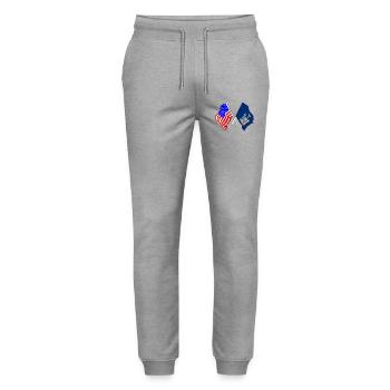USA and state of New York flag crossed - Stanley/Stella Mover Unisex Organic Jogging Trousers - heather grey - Front - Marisol (170cm) & Nik (191cm)