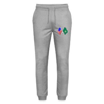 USA and Washington state flag crossed - Stanley/Stella Mover Unisex Organic Jogging Trousers - heather grey - Front - Marisol (170cm) & Nik (191cm)