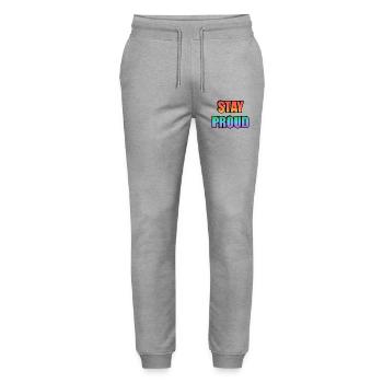 Stay Proud Gradient Text Design - Stanley/Stella Mover Unisex Organic Jogging Trousers - heather grey - Front - Marisol (170cm) & Nik (191cm)