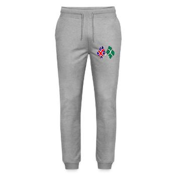Devon & Great Britain Cross - Stanley/Stella Unisex Bio Jogginghose Mover  - Grau meliert - Vorne - Marisol (170cm) & Nik (191cm)