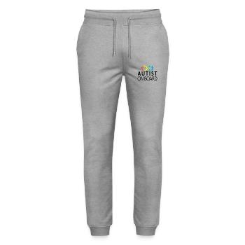 Autist on Board: Neurodiversity Stickers - Stanley/Stella Mover Unisex Organic Jogging Trousers - heather grey - Front - Marisol (170cm) & Nik (191cm)