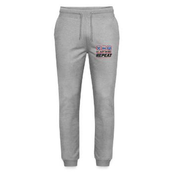 Eat sleep sim race repeat for sim racing fans - Stanley/Stella Mover Unisex Organic Jogging Trousers - heather grey - Front - Marisol (170cm) & Nik (191cm)