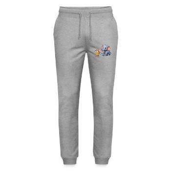 Mouse and Elephant Friendship Adventure - Stanley/Stella Mover Unisex Organic Jogging Trousers - heather grey - Front - Marisol (170cm) & Nik (191cm)