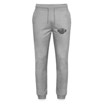 Tête Only Staffie en médaille métallique - 100 - Pantalon de jogging bio MOVER Stanley/Stella unisexe - gris chiné - Devant - Marisol (170cm) & Nik (191cm)