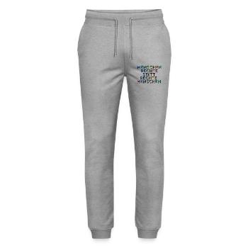 Menschenrechte Statt Rechte Menschen T-Shirt  - Stanley/Stella Unisex Bio Jogginghose Mover  - Grau meliert - Vorne - Marisol (170cm) & Nik (191cm)