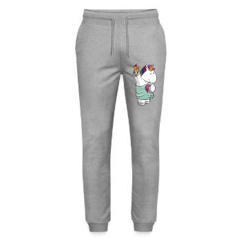 Freedom's unicorn comic - Stanley/Stella Mover Unisex Organic Jogging Trousers - heather grey - Front - Marisol (170cm) & Nik (191cm)