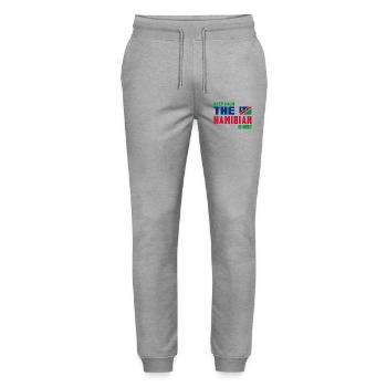 Keep Calm Namibia flag design - Stanley/Stella Mover Unisex Organic Jogging Trousers - heather grey - Front - Marisol (170cm) & Nik (191cm)