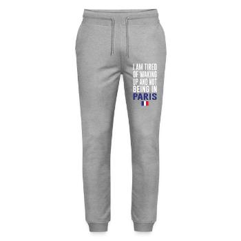 Paris Frankreich Cooler Spruch Reisen - Stanley/Stella Unisex Bio Jogginghose Mover  - Grau meliert - Vorne - Marisol (170cm) & Nik (191cm)